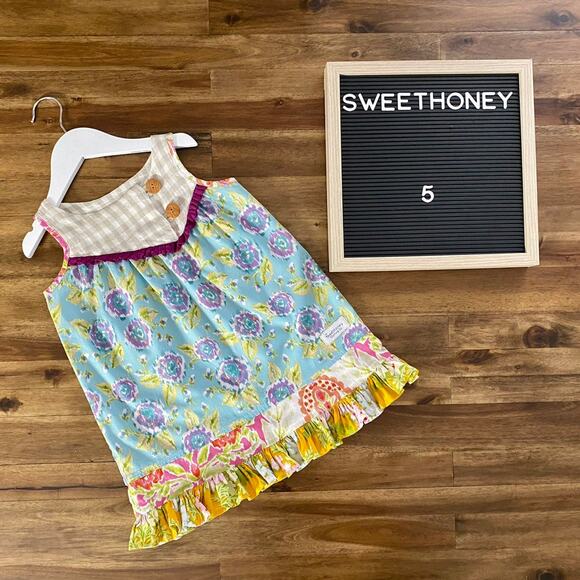 SweetHoney Blue Spring Sleeveless Swing Floral Gingham Ruffle Tunic Top 5 - Picture 1 of 7
